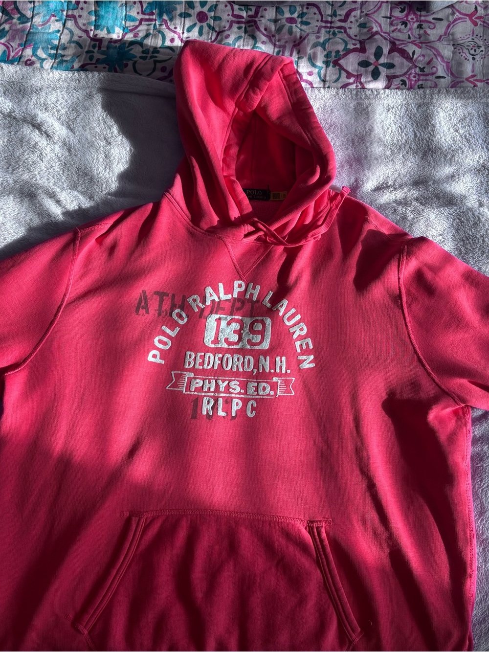 Polo Ralph Lauren Pink Bedford Phys Ed Graphic Hoodie Sweatshirt Mens Size XL